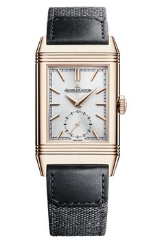 Equipped with Manufacture Calibre 822, each component of which is meticulously decorated, the Reverso Tribute... Small Seconds elegantly marks the passing of time. Only 7.56 mm thick, its reversible pink gold case alone contains more than 50 components, a testament to its complexity and the hours put into its design. The silver color of its sunray dial highlights the applied hour markers, the Dauphine hands and the small seconds hand. Beneath this apparently simple dial, a tribute to the first Reverso models of the 1930s, lies a reverse that can be personalised with a date, motif, initials, etc. A pair of interchangeable straps - one bi-material (leather and canvas) in the Casa Fagliano design, the other in alligator leather - invites the owner of the watch to change styles freely and easi Luxury Engraved Watches For Business, Jaeger Lecoultre Reverso, Harry Winston, Jaeger Lecoultre, Rose Gold Case, Rolex Oyster Perpetual, Art Deco Era, Royal Oak, Gold Case