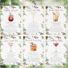 a set of four christmas cocktail menus