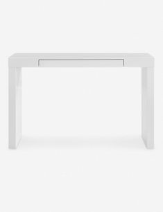 a white table with two drawers on the top and one drawer at the bottom, against a white background