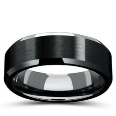 men's wedding band with black ceramic inlay and polished finish, 8mm