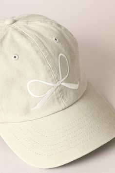 Bow Embroidered Cotton Baseball Cap Light beige with white Formal Dress Shops, Black Dress Formal, Bow Ring, Bow Necklace, Athleisure Wear, Cold Weather Accessories, Sweater Sale, Swim Accessories, Denim Shop