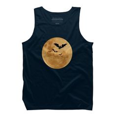 a black tank top with a bat on the front and an orange moon in the back