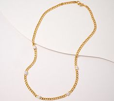 Bring a touch of glamour and elegance to your outfit with this gorgeous chain necklace, dotted with Diamonique simulated diamonds that elevate the look. Yellow Gold Necklace With Chain Strap For Party, Elegant Chain Link Diamond Necklace For Gift, Elegant Cubic Zirconia Chain Link Necklace, Formal Cubic Zirconia Chain Necklace, Elegant Formal Necklace With Chain Strap, Elegant Chain Link Necklace With Diamond Accents, Elegant Diamond Necklace With Chain Link And Accents, Elegant Chain Necklace With Diamond Accents, Elegant Yellow Gold Necklaces With Chain Strap