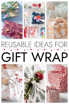 the cover of reusable ideas for gift wrap, with images of different wrapped presents