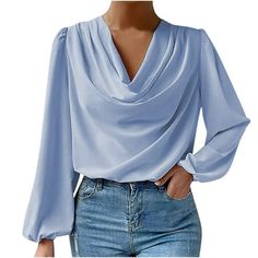 Product Description: Product description: Season: four seasons Gender: Female Occasion: leisure, party, daily, Style: fashion Sleeve length: full length Length: normal Suitable for: women Thickness: medium Washing method: cold hand washing, hanging or drying You can buy: 1PC women's shirts Size:S Bust:104cm/40.94'' Sleeve:55cm/21.65'' Length:61cm/24.02'' Size:M Bust:108cm/42.52'' Sleeve:56cm/22.05'' Length:62cm/24.41'' Size:L Bust:112cm/44.09'' Sleeve:57cm/22.44'' Length:63cm/24.80'' Size:XL Bus Bishop Sleeve Blouse, Chiffon Blouses, Satin Bluse, Top Plus Size, Chiffon Long Sleeve, U Neck, Chiffon Blouse, Outfit Casual, Lantern Sleeves