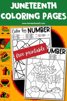 the printable coloring page for juneteeth is shown in red, green and yellow