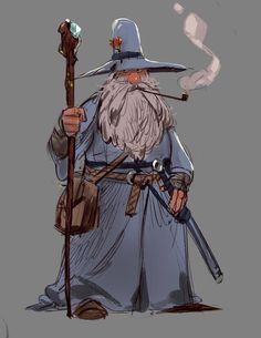 an old man with a long white beard wearing a blue hat and holding a pipe