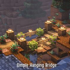 Small Bridges Minecraft, Minecraft Boardwalk Ideas, Minecraft Bridge Going Up, Minecraft Archery Range Ideas, Minecraft Path Aesthetic, Small Build Ideas Minecraft, Minecraft Hanging Bridge Ideas, Minecraft Bridge Mountain, Minecraft Stone Path Ideas