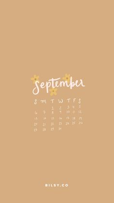 a calendar with the word september written in white and yellow ink on a tan background