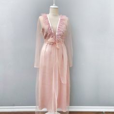 Bridal Tulle Robe Long Night Gown Sleep Dress Powder Pink - Etsy Spring Evening Satin Nightgown, Elegant Sheer Robe For Party, Pink Organza Gown For Spring, Pink Organza Spring Gown, Spring Pink Organza Gown, Feminine Satin Nightgown For Party, Pink Tulle Maxi Length Gown, Feminine Satin Party Sleepwear, Elegant Pink Sheer Gown