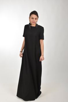 "Black Linen Dress, Maxi Dress, Women Linen Dress ◈ Stylish and chic fashion is our shared dream! You can be sure that this piece is made with a lot of love and craftsmanship. ◈ S I Z I N G ◈ The model wears size S and the length of the item is approximately 135 cm. This item is available from XS to 4XL. Please, have a look at my Size Chart below before placing your order. ◈ D E L I V E R Y ◈ This item will be shipped in up to 5 days after your order was placed. We use Express worldwide shipping Elegant Short Sleeve Maxi Dress For Daywear, Minimalist Fitted Midi Dress, Modest Black Maxi Dress For Formal Occasions, Elegant Floor-length Dress For Daywear, Elegant Floor-length Daywear Dress, Modest Black Floor-length Dress, Fitted Minimalist Black Dress, Black Fitted Minimalist Dress, Black Minimalist Spring Dress