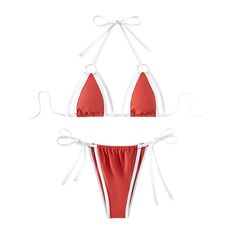 Description: Get ready to turn heads on the beach with this stunning new three-piece bikini set. The solid color design, halter neck, and cutout details make it the perfect combination of stylish and sexy. The bikini top and bottom are connected with delicate straps, creating a unique and eye-catching look. Made from high-quality materials, this bikini is comfortable, durable, and perfect for swimming and sunbathingMaterial: PolyesterColor:Red and whiteSize: XS, S, M, LItem: swimsuitStyle: Brief Halter Neck Swimsuit, Red Swimsuit, Beach Swimsuit, Swimsuits Halter, Swimsuit Fashion, Three Piece, Halter Neck, Color Design, Red And White