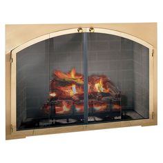 an open fire place with flames in it