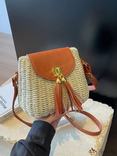 BirdinBag - Stylish Flap Straw Crossbody Bag with Colorblock Design and Tassel Decoration Straw Crossbody Bag, Tassel Decoration, Novelty Bags, Word Wrap, Bag Pattern, Color Blocking, Tassels, Straw, The Beach