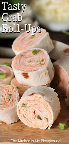 Stack of Crab Roll-Ups Easy Roll Ups For Lunch, Cream Cheese And Tortilla Recipes, Crab Rangoon Tortilla Roll Ups, Sushi Recipes Cream Cheese, Crab Tortilla Roll Ups, Crab Rangoon Roll Ups, Crab Meat Lunch Ideas, Meat Roll Ups Appetizers, Imation Crab Recipes Cream Cheeses