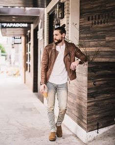 men's suede trucker jacket outfits - Google Search Trucker Jacket Outfit, Brown Leather Jacket Outfit, Suede Trucker Jacket, Brown Leather Jacket Men, Men Suede, Leather Jacket Outfits, Brown Leather Jacket, Trucker Jacket, Jacket Outfits