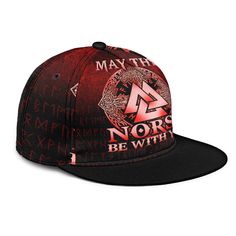 Viking Snapback Hat May The Norse Be With You Viking Red VersionAll of our Snapback Haps are custom-made-to-order and handcrafted to the highest quality standards. Add style and personality to your hat collection with a custom printed snapback hat! Constructed with 95% premium polyester that's lightweight for maximum comfort and breath-ability. Snapback hats offer great protection from the sun and are perfect for any outdoor activity! Universal Fit: One size fits most with an adjustable snapback Military Style Snapback Hat For Outdoor, Horns Snapback Hat, Red Adjustable Snapback Hat Six-panel, Red 5-panel Snapback Hat, Red Cotton Snapback Hat, One Size, Snapback Hats, Vikings, High Quality, Custom Print