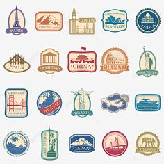 the different types of travel stickers are shown in this image, which is also available for