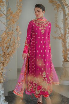 Buy Pakistani Pink Embroidered Long Kameez With Trousers an elegant masterpiece that will give you a stunning look with a contrast of shocking pink color. Semi-stitched Pink Lawn Suit With Dabka Work, Pink Georgette Lawn Suit Straight Kurta, Festive Pink Lawn Suit With Dabka Work, Eid Pink Kurta With Dabka Work, Pink Anarkali Lawn Suit With Dabka Work, Pink Unstitched Suit For Eid Wedding, Festive Pink Georgette Lawn Suit, Pink Embroidered Georgette Lawn Suit, Heavy Indian Suits