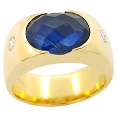 Blue Sapphire 3.16 carats with Diamond 0.13 carat Ring set in 18K Gold Settings Width: 1.1 cm Length: 0.8 cm Ring Size: 54 Total Weight: 11.44 grams "We first opened doors in 1980 when it was then situated in the vicinity of the Victory Monument; a small and modest storefront with a couple of counters. From its humble beginnings to where it stands today, our company has proven its abilities as a jeweler. Since the beginning, we have been supplying fine quality pieces to dealers, wholesalers and Luxury Yellow Gold Sapphire Ring With Diamond Cut, Modern Yellow Gold Sapphire Ring With Diamond, Modern Sapphire Ring With Diamond In Yellow Gold, Luxury Sapphire Signet Ring With Gemstone, Elegant Blue Diamond Signet Ring, Modern Yellow Gold Sapphire Ring For Formal Events, Yellow Gold Sapphire Ring With Polished Finish And Diamond, Yellow Gold Sapphire Ring With Diamond And Polished Finish, Elegant Sapphire Signet Ring In Yellow Gold