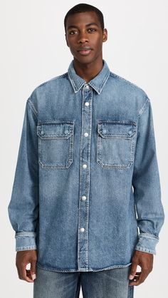 AGOLDE Camryn Shirt | Shopbop Relaxed Fit Denim Jacket With Buttoned Pockets, Denim Tops With Patch Pockets In Washed Blue, Dark Wash Long Sleeve Tops With Patch Pockets, Denim Washed Relaxed Fit Shacket, Washed Denim Shacket In Relaxed Fit, Relaxed Fit Medium Wash Shacket With Pockets, Utility Denim Jacket With Relaxed Fit, Relaxed Fit Dark Wash Top With Patch Pockets, Denim Blue Tops With Patch Pockets