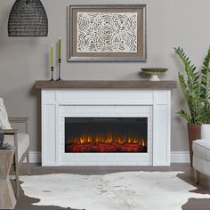 64.5 Inch Wall Mounted/Recessed Electric Fireplace Insert by Real Flam – Overstock Faux Foyer, White Electric Fireplace, Electric Fireplace With Mantel, Modern Electric Fireplace, Glowing Embers, Indoor Electric Fireplace, Recessed Electric Fireplace, Fake Fireplace, Rustic Mantel