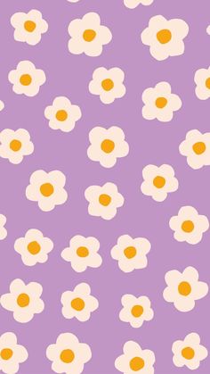 a purple background with white and orange flowers