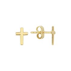 14K Solid Gold Cross Stud Earrings Minimalist Gold Cross Earrings, Yellow Gold Cross Earrings For Pierced Ears, 14k Gold Cross Earrings, Gold Cross Earrings, Cross Stud Earrings, Cross Gold, Cross Earrings Studs, Cross Earrings, Cross Designs