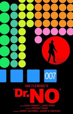 the poster for dr no is shown in red, green and blue colors with an image of