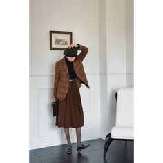 <Color>



 olive 








 Brown 








 <Item>



 Jacket

 skirt






 <Size> 














 Jacket



 S size



 Length: 68cm

 Shoulder width: 39cm

 Bust: 102cm

 Waist: 96cm

 Sleeve length: 56.5cm




 M size



 Length: 72cm

 Shoulder width: 41cm

 Bust: 106cm

 Waist: 101cm

 Sleeve length: 59cm




 L size



 Length: 74cm

 Shoulder width: 43cm

 Bust: 110cm

 Waist: 105cm

 Sleeve length: 60.5cm







 skirt



 XS size



 Total length: 69cm

 Waist: 64cm

 Hips: 92cm Winter Business Skirt Suit With Notch Lapel, Notch Lapel Skirt Suit For Winter Business, Classic Fall Skirt Suit For Office, Classic Fall Office Skirt Suit, Fall Business Skirt Suit, Long Sleeve Skirt Suit For Business In Fall, Plaid Wool Coat For Fall Workwear, Tailored Plaid Sport Coat For Fall, Fitted Dark Academia Outerwear For Fall