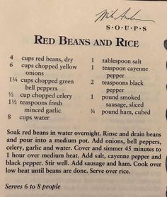 an old recipe for red beans and rice