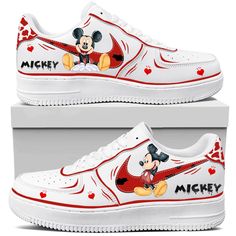 Introducing our Mickey Mouse Casual Sneakers, perfect for adding a touch of fun and nostalgia to your footwear collection. These sneakers feature a vibrant design inspired by the special character, Mickey Mouse, ensuring you stand out in style. Description: Material: Made from genuine leather, offering durability and a comfortable fit. Pattern: Features Mickey Mouse with red accents and lively designs. Texture: Smooth leather surface with a comfortable inner lining. Design: Eye-catching Mickey M Sporty Sneakers With Character Print For Streetwear, Casual Custom Sneakers With Character Print For Streetwear, Cartoon Low-top Sneakers For Streetwear, Cartoon Style Low-top Sneakers For Streetwear, Sporty High-top Sneakers With Character Print, White Cartoon Sneakers For Streetwear, White Character Print Sneakers For Streetwear, Custom Synthetic Sneakers With Red Sole And Round Toe, Cartoon Character Print Low-top Sneakers