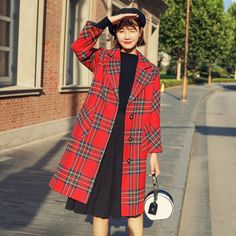 Plaid Overcoat, Red Plaid Jacket, Plaid Jacket Women, Elegant Jacket, Long Coat Jacket, Long Winter Coats, Wool Coat Women, Green Coat, Korea Fashion