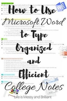 the title for how to use microsoft word to type organized and efficient college notes, written in black ink