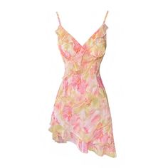 floral-print-pink-yellow-orange-multi-color-flower-patterned-layered-ruffle-trim-slim-fitted-bodice-bodycon-fit-and-flare-v-neck-spaghetti-strap-sleeveless-cut-out-slit-backless-open-back-tiered-flowy-boho-short-mini-dress-evening-gown-women-ladies-chic-trendy-spring-2024-summer-elegant-casual-semi-formal-feminine-prom-party-gala-wedding-guest-debutante-graduation-preppy-style-tropical-hawaiian-beach-vacation-sundress-altard-state-revolve-princess-polly-whitefox-pacsun-loveshackfancy-rialto-dupe Chifon Dress, Elegant Holiday Party, Dress 2023 Summer, Fashion French, Mia 3, Suspender Dress, Short Mini Dress, Mini Dresses Summer