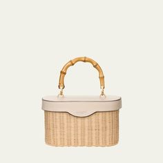 Cult Gaia "Gwyneth" basket top handle bag in cotton, nylon, and faux leather (polyurethane) Rolled top handle  Detachable, adjustable crossbody strap Can be worn as a top handle or crossbody bag  Structure top  Approx. 5.1"H x 8.7"W x 4.3"D Imported Travel Size Perfume, Evening Flats, Cult Gaia, Handle Bag, Bergdorf Goodman, Shoe Sale, Crossbody Strap, Handbags On Sale, Handbag Accessories