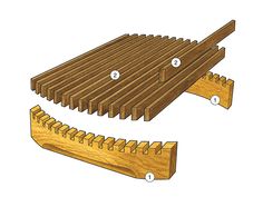 a wooden slatted bench with instructions to build it