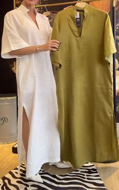 SPU: YSHHP244265 Style: casual Color:white, green, gray Season: summer Neckline:V-neck Sleeve Length: Midi sleeve Material: Cotton and Linen Size: S/M/L/XL/2XL/3XL/4XL/5XL Size Chart Length Sleeve Length Bust CM inch CM inch CM inch S 137 53.9_ 37 14.8_ 103 40.6_ M 138 54.3_ 38 15.2_ 108 42.5_ L 139 54.7_ 39 15.4_ 113 44.5_ XL 140 55.1_ 40 15.7_ 118 46.5_ 2XL 141 55.5_ 41 16.1_ 123 48.4_ 3XL 142 55.9_ 42 16.5_ 128 50.4_ 4XL 143 56.3_ 43 16.9_ 133 52.4_ 5XL 144 56.7_ 44 17.3_ 138 54.3_ This data was obtained from manually measuring the product, it may be off by 1-2 CM. Green Split Neck Summer Dress, Casual Khaki V-neck Dress, Khaki V-neck Vacation Dress, Oversized Green V-neck Dress, White Fashion, Top Dress, Linen Dress, Green Dress, Casual Dresses