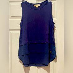 Nwt Sleeveless Blouse, Never Worn. Cute Top, Some Sheer Layering At The Bottom But You Can Not See Through The Shirt. Blue Casual Tank Top For Layering, Sleeveless Blue Tops For Layering, Blue Tank Vest Blouse, Chic Blue Tank Vest, Blue Tank Top For Layering, Blue Sleeveless Vest Top, Blue Tank Top For Layering In Summer, Blue Tank Top For Summer Layering, Chic Blue Tank Top For Layering