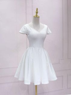 Cap Sleeves Homecoming Dresses White Satin School Event Dresses School Back Party Dresses Short Cocktail Dresses,GD320 on Storenvy Short White Prom Dress, White Bridesmaid Dresses Short, Simple Prom Dress Short, White Homecoming Dress, Short White Cocktail Dresses, Cotillion Dresses, Prom Dress White, Confirmation Dresses, White Knee Length Dress