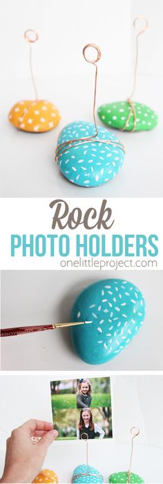 Rock Photo Holders - One Little Project Profitable Crafts, Rock Photo, Crafts For Teens To Make, Diy Gifts For Mom, Diy Gifts For Friends, Sell Diy, Birthday Crafts, Crafts To Make And Sell, Photo Holders