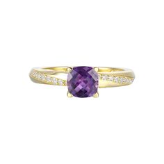 Beautifully embellished with a cushion-cut amethyst gemstone and accented with lab-created white sapphires, this 14k gold over silver ring completes your look in style. Click on this JEWELRY & WATCHES GUIDE to learn about fit, styles, materials and more! Beautifully embellished with a cushion-cut amethyst gemstone and accented with lab-created white sapphires, this 14k gold over silver ring completes your look in style. Click on this JEWELRY & WATCHES GUIDE to learn about fit, styles, materials Elegant 14k Gold Amethyst Ring Collectible, 14k Yellow Gold Amethyst Ring With Polished Finish, Yellow Gold Cabochon Amethyst Ring Gift, Gold Amethyst Ring, Fine Jewelry Collectible, 14k Gold Multi-stone Purple Amethyst Ring, Solitaire Bands, White Sapphire Ring, White Sapphire, Amethyst Gemstone