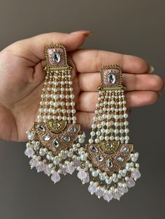 Indulge in royal appeal with these high quality meenakari work chandbali earrings. These perfectly light weight earrings are saw to attract compliments your way.  In case of any queries, please feel free to reach out to us. Happy shopping! Luxury Chandbali Bridal Sets, Luxury Chandbali Bridal Sets For Formal Occasions, Luxury Bollywood Chandbalis With Zari Work, Luxury Handmade Chandbali Jewelry Sets, Luxury Chandbali Danglers With Latkans, Luxury Chandbali Cutdana Earrings, Luxury Chandbali Jeweled Danglers, Kundan Chandbali, Onion Pink