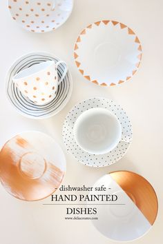 hand painted dishes with the words dishwasher safe