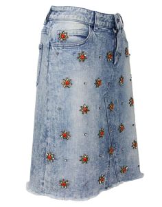 For Sale on 1stDibs - New GUCCI Crystal-Embellished Stretch Denim Skirt Gucci has Recreated a Popular Denim Skirt that was Designed by Tom Ford in 1999. Orange and Yellow Flower Embellished Denim Skirt, Spring Gucci Denim Bottoms, Gucci Denim Bottoms For Spring, Blue Gucci Denim Bottoms, Spring Gucci Fitted Skirt, Gucci Fitted Skirt For Spring, Spring Fitted Gucci Skirt, Gucci Summer Bottoms, Skirt Gucci