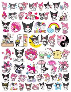 an assortment of stickers that include cats and other animal characters, with the word mom on