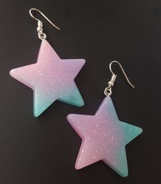 Pastel Pink Purple & Blue Glitter Earrings Handmade Dangle | Etsy Cute Dangle Earrings With Star Charm, Trendy Pink Glitter Earrings, Cute Star Charm Dangle Earrings, Fun Star-shaped Jewelry For Gifts, Whimsical Star-shaped Party Jewelry, Pink Star Earrings For Party, Multicolor Star Earrings For Parties, Multicolor Star-shaped Party Earrings, Pink Star-shaped Party Earrings