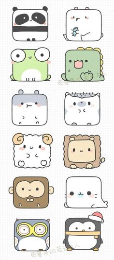 some cute little animals with different expressions on them