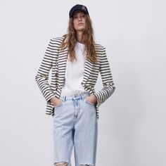 Brand New With Tags Zara Casual Blazer For Spring, Zara Casual Blazer For Day Out, Casual White Blazer For A Day Out, Trendy Striped Blazer For Spring, Zara Blazer, Zara Jackets, Suit Jackets, Colored Blazer, Blazer Suit