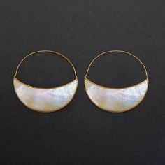 Crescent Moon Medium Hoop Earrings - Mother-of-Pearl and Brass Medium Hoop Earrings, Crescent Moon Earrings, Mother Of Pearl Earrings, Moon Cycles, Bar Stud Earrings, Eco Friendly Jewelry, Tiny Stud Earrings, Moon Earrings, Rose Gold Earrings